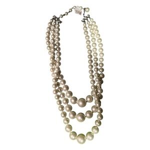Beige Triple Strand Faux‎ Pearl Necklace Timeless Design